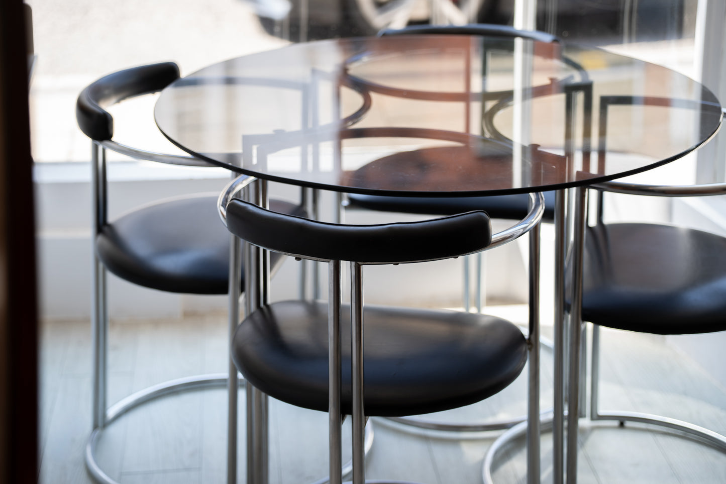 ON HOLD Italian Smoked Glass & Chrome Dining Set by La Metal Arredo Paderno D. Milano, Italy (1970s)