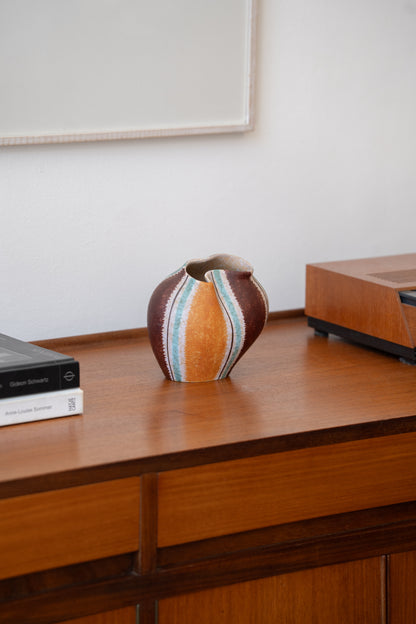 '4044' West German Organic Shaped Striped Ceramic Vase by Zell Schmider (1960s) Germany