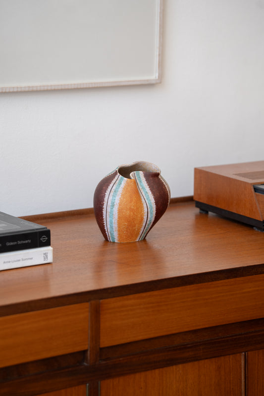 '4044' West German Organic Shaped Striped Ceramic Vase by Zell Schmider (1960s) Germany