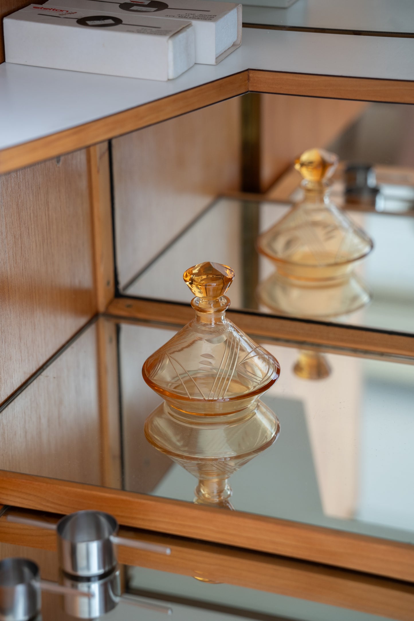 1940s Etched Amber Glass Perfume Bottle