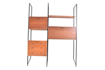 Teak and Metal Ladderax Modular Two-Bay Wall Unit by Robert Heal for Staples, (1960s) UK