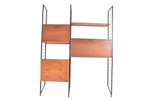 Teak and Metal Ladderax Modular Two-Bay Wall Unit by Robert Heal for Staples, (1960s) UK