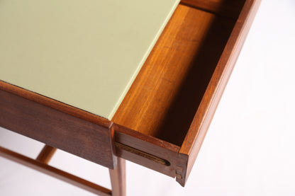 Midcentury Teak and Pistachio-Vinyl writing Desk (1960s)