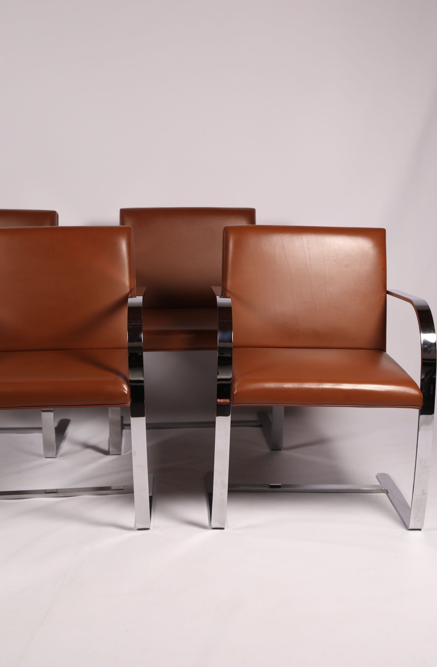 4 Brno chairs in Tan Leather by Mies van der Rohe for Knoll