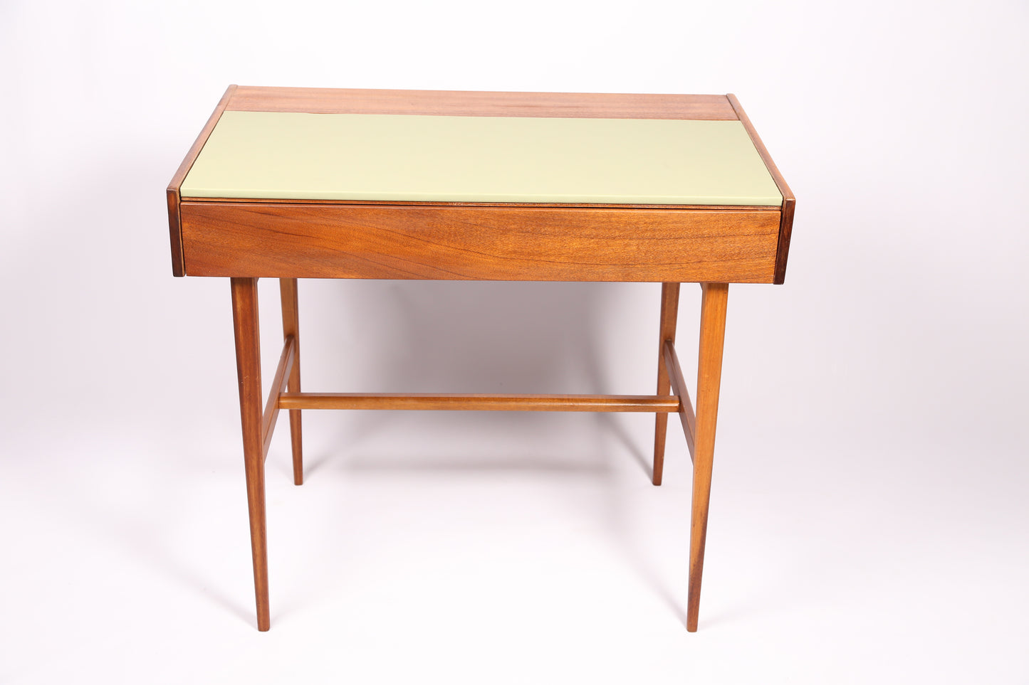 Midcentury Teak and Pistachio-Vinyl writing Desk (1960s)