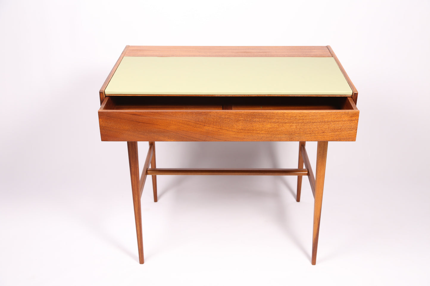 Midcentury Teak and Pistachio-Vinyl writing Desk (1960s)