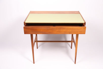 Midcentury Teak and Pistachio-Vinyl writing Desk (1960s)
