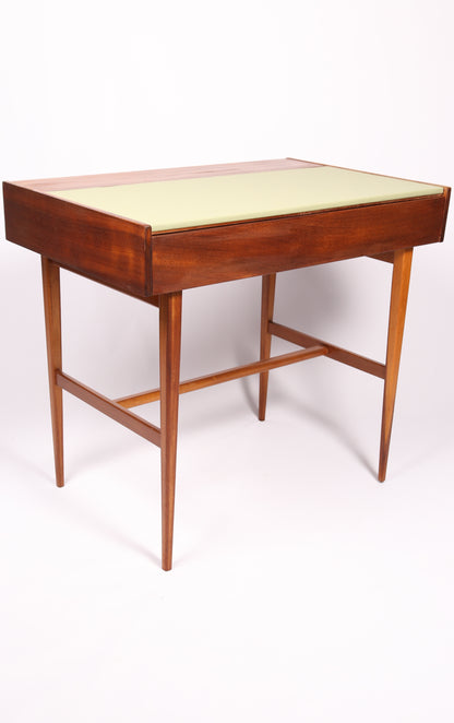Midcentury Teak and Pistachio-Vinyl writing Desk (1960s)