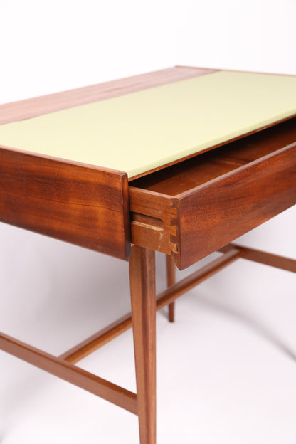 Midcentury Teak and Pistachio-Vinyl writing Desk (1960s)