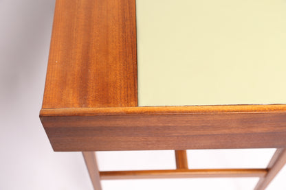 Midcentury Teak and Pistachio-Vinyl writing Desk (1960s)